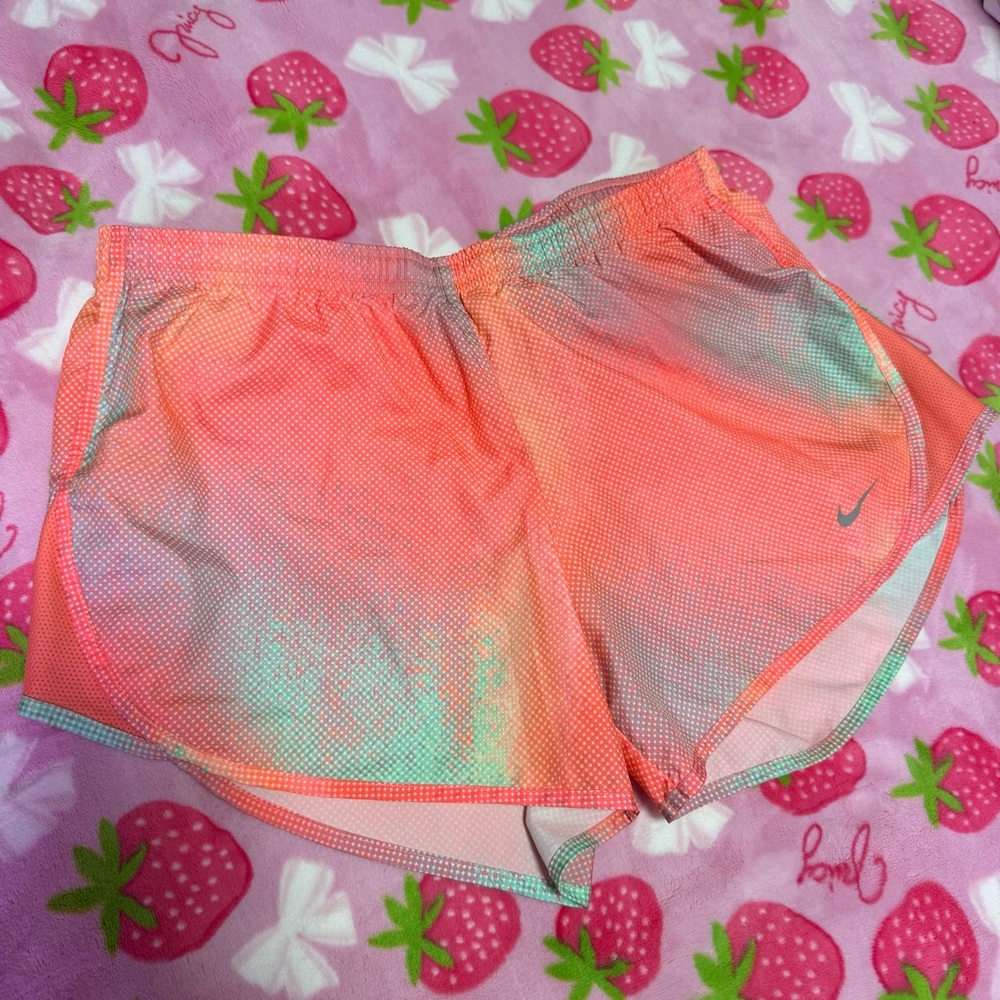 Nike Dri-Fit Tie Dye Shorts — Neon Coral Pink & Blue Lined Back Zip Pocket Small